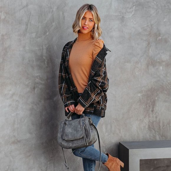 Vici Jackets & Blazers - LAST ONE - AUGGIE POCKETED SOFT PLAID SHACKET